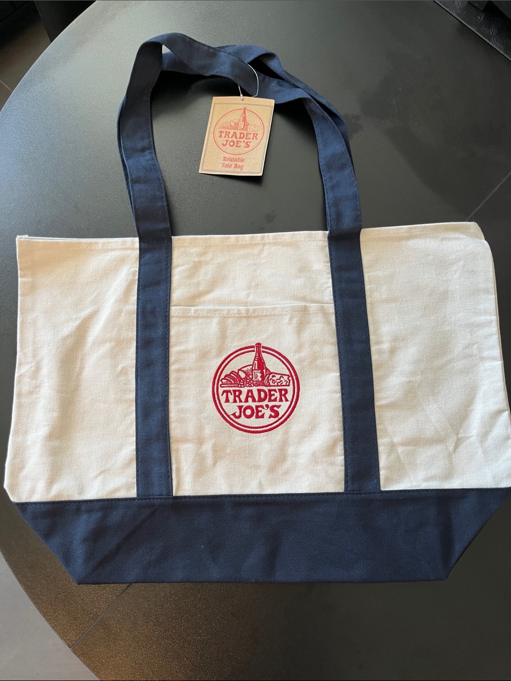Trader Joe’s Large Canvas Reusable Tote Bag, Navy, NWT.